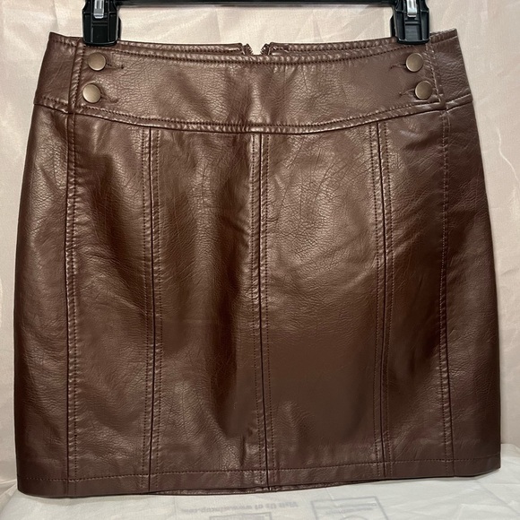 Free people Brown Leather Skirt with Zipper Size 6 - Picture 1 of 8